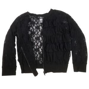 Vtg Y2K Abbey Dawn Avril Lavigne Jacket Black Lace Ruffle Sheer Punk Emo Zip Up